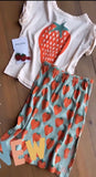 set strawberry t-shirt and midi skirt